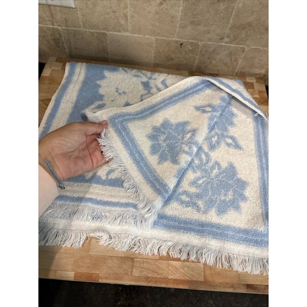 2 Vintage Fieldcrest Cotton Hand Dish Towel Blue Flowers Cottagecore Grandmacore